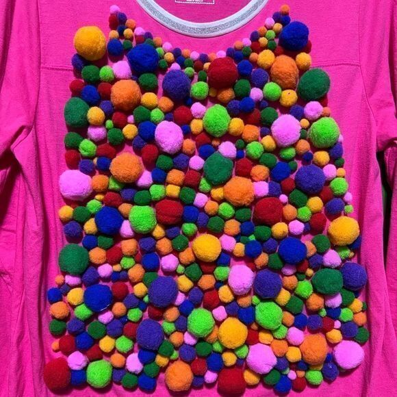 So Women's Pom Pom Candy Long Sleeve Tee w/ Headband Round Neck Pink Size‎ Large - Picture 3 of 6